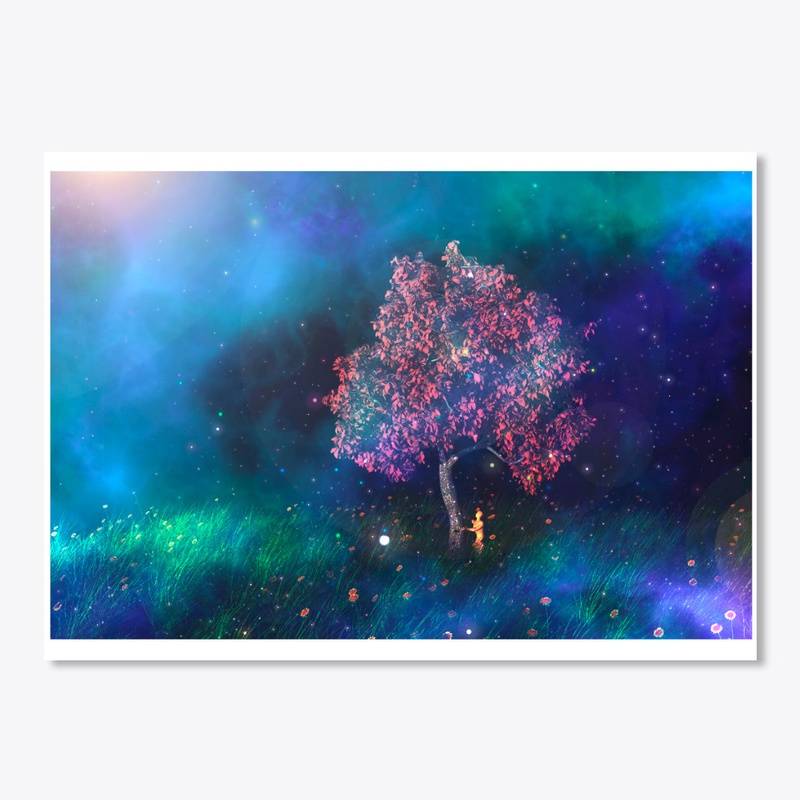 Landscape in space, Tree and flowers