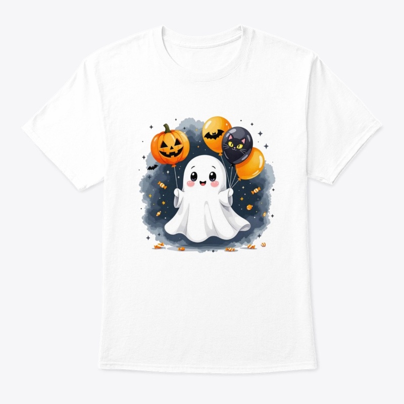 Cute Ghost with Halloween Balloons 