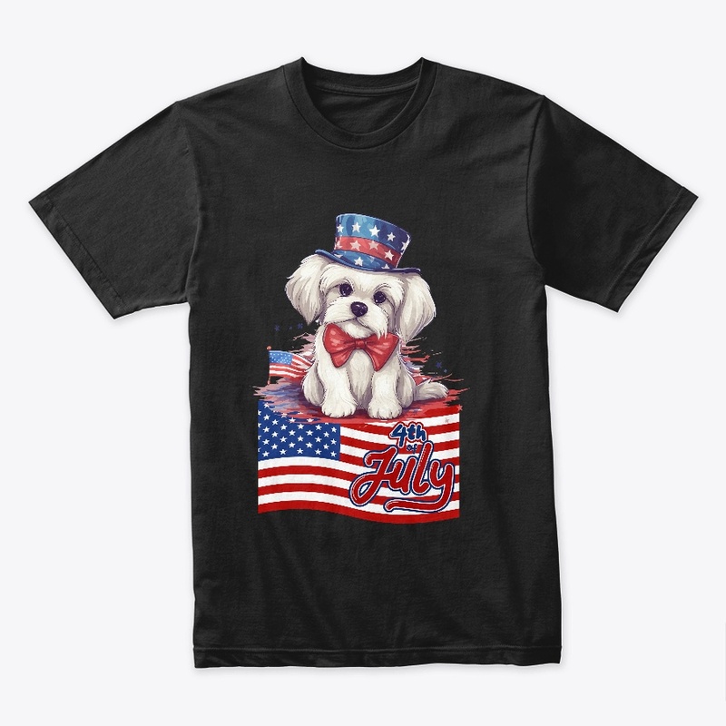 Cute Dog July 4th American Flag T shirt