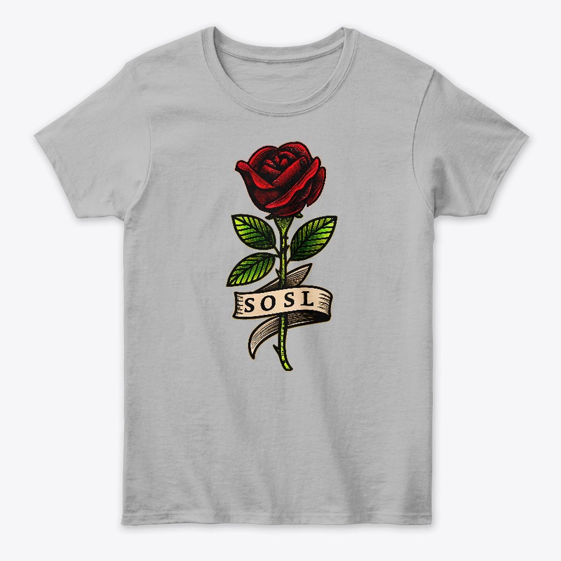 Single Rose womens T, in full color red