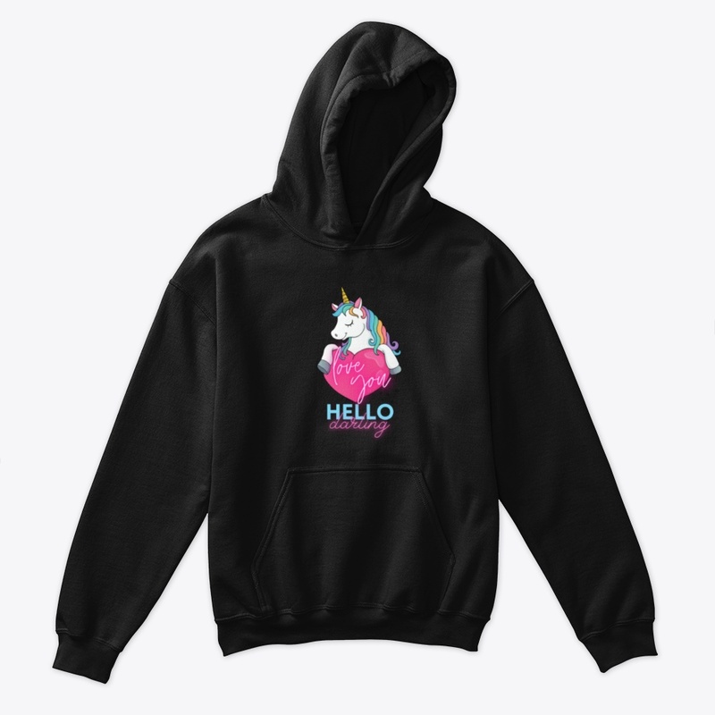 Cute Unicorn hugging a pink heart