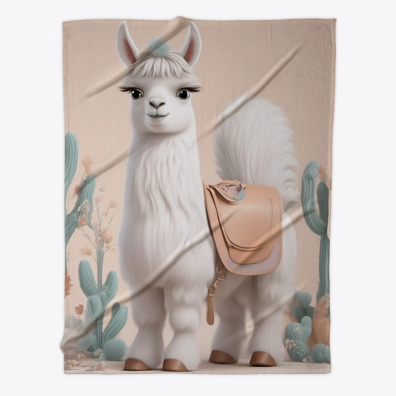 Llama with Saddle in the Cactus Desert