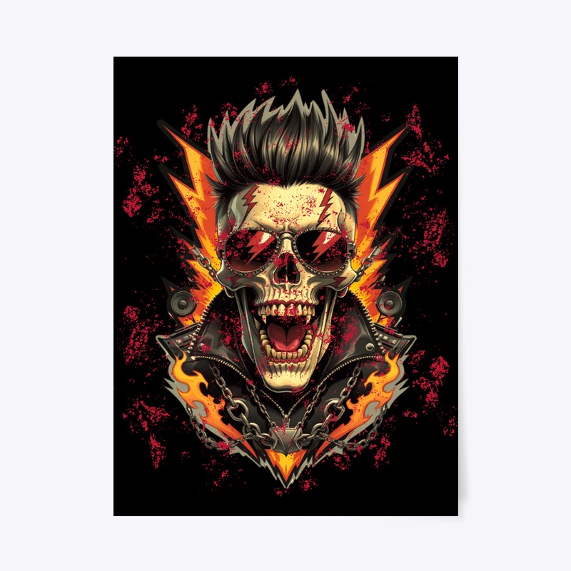 Flaming Screaming Punk Skull Mohawk