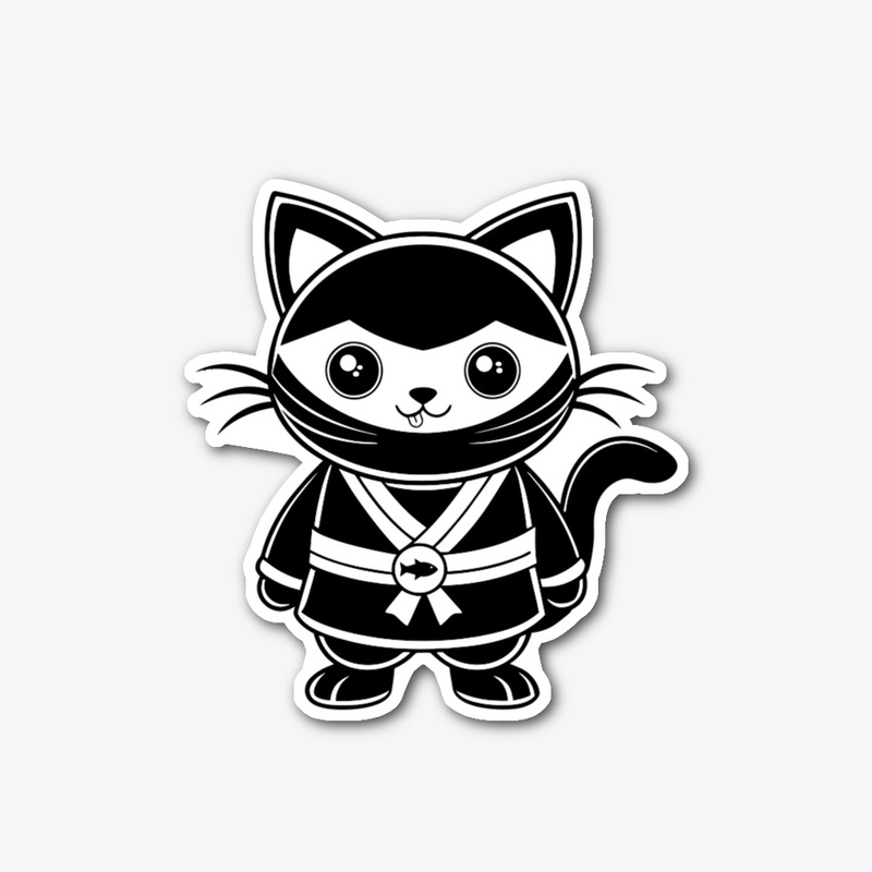 NINJA CAT BLACK AND WHITE STICKER