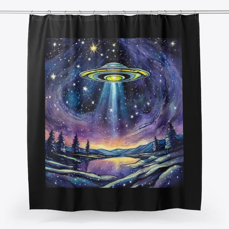 A UFO flying above a landscape