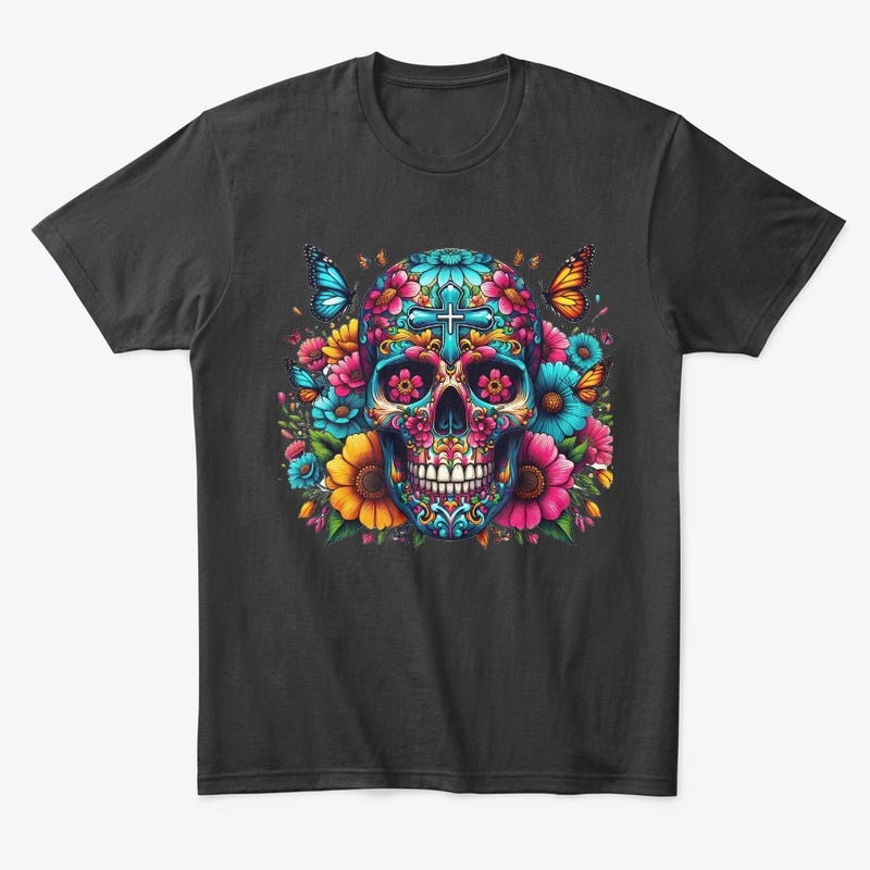 Colorful Flower Skull Cross