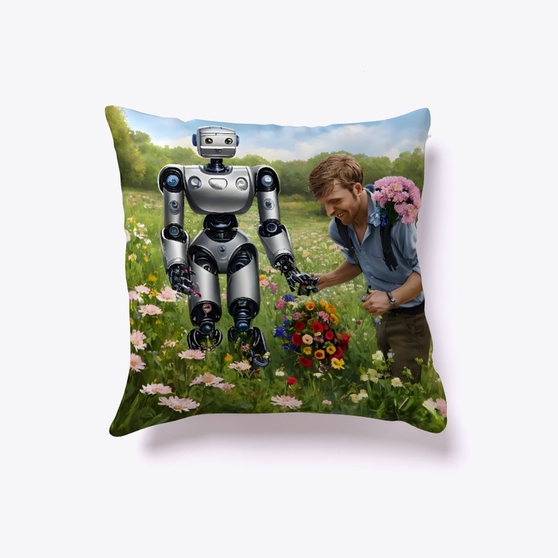 A robot picking flowers