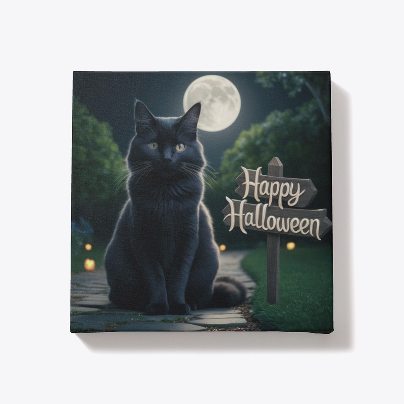 Black Cat Halloween Canvas Art