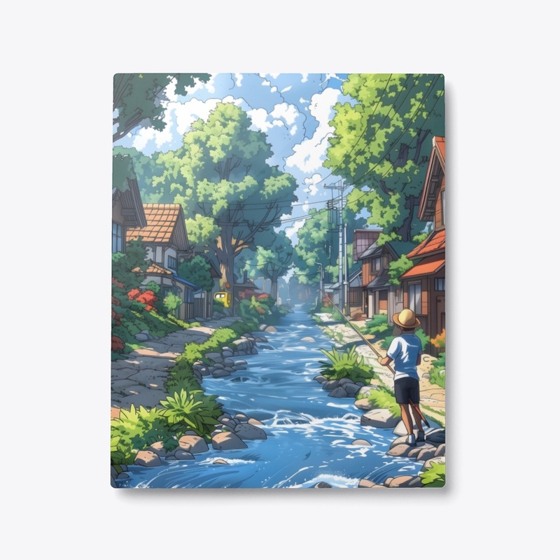 Metal Print Charming Village Stream