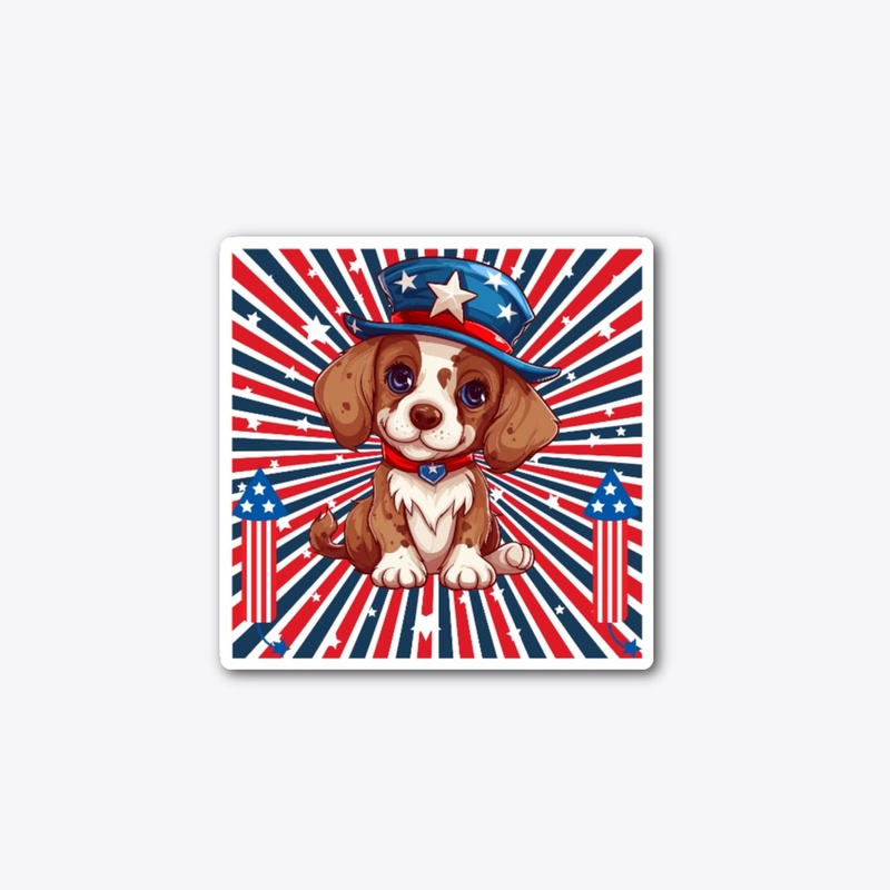 Cute Dog with American Flag for July 4th