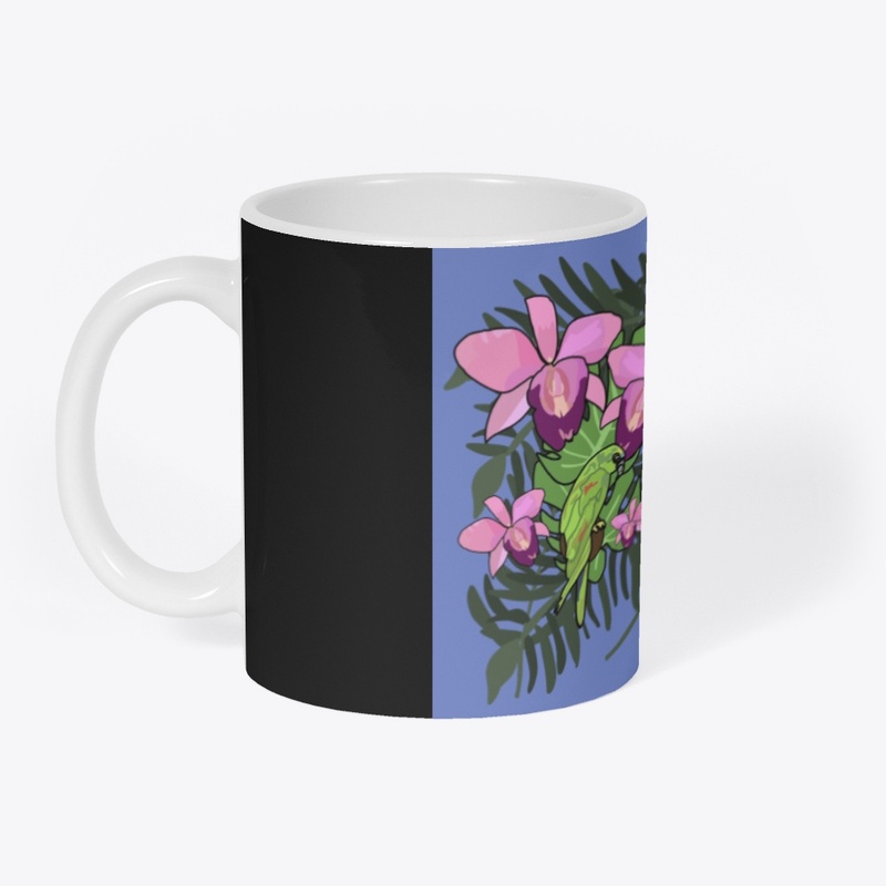 Orchids and Hibiscus on Blue