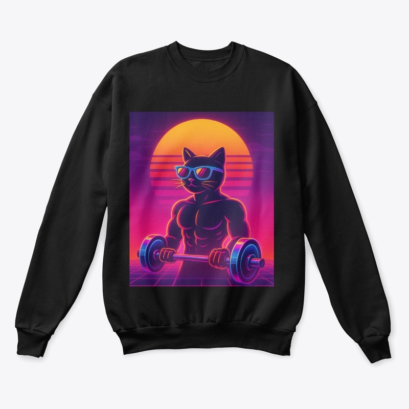 80s retro-futuristic gym cat