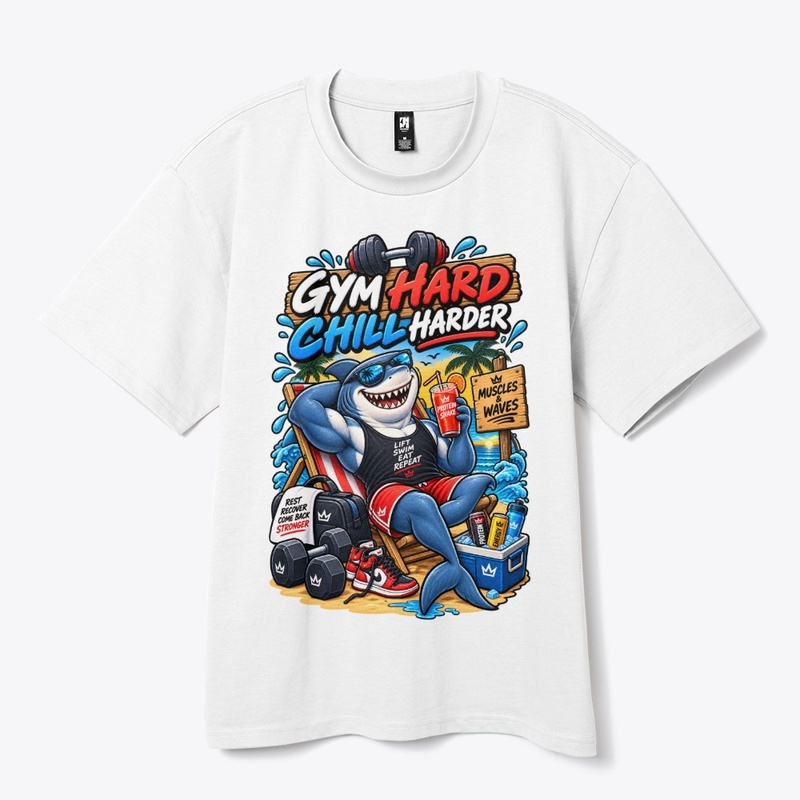 Gym Hard Chill Harder Funny Shark