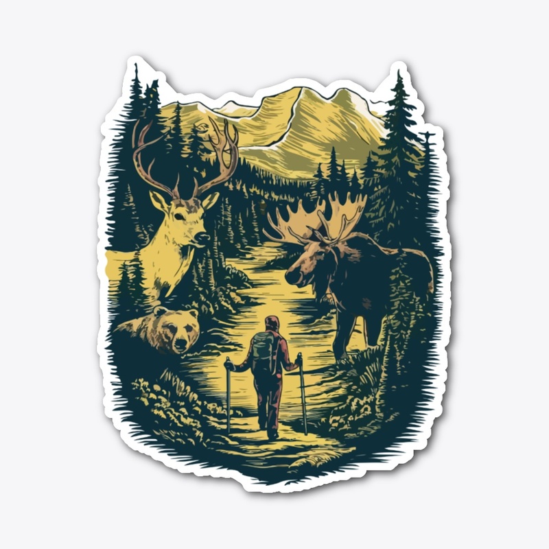 A Man Hiking in the Woods T-Shirt Design
