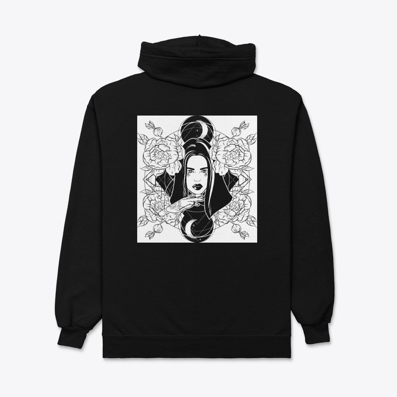 Beautiful gothic witch, roses and moons