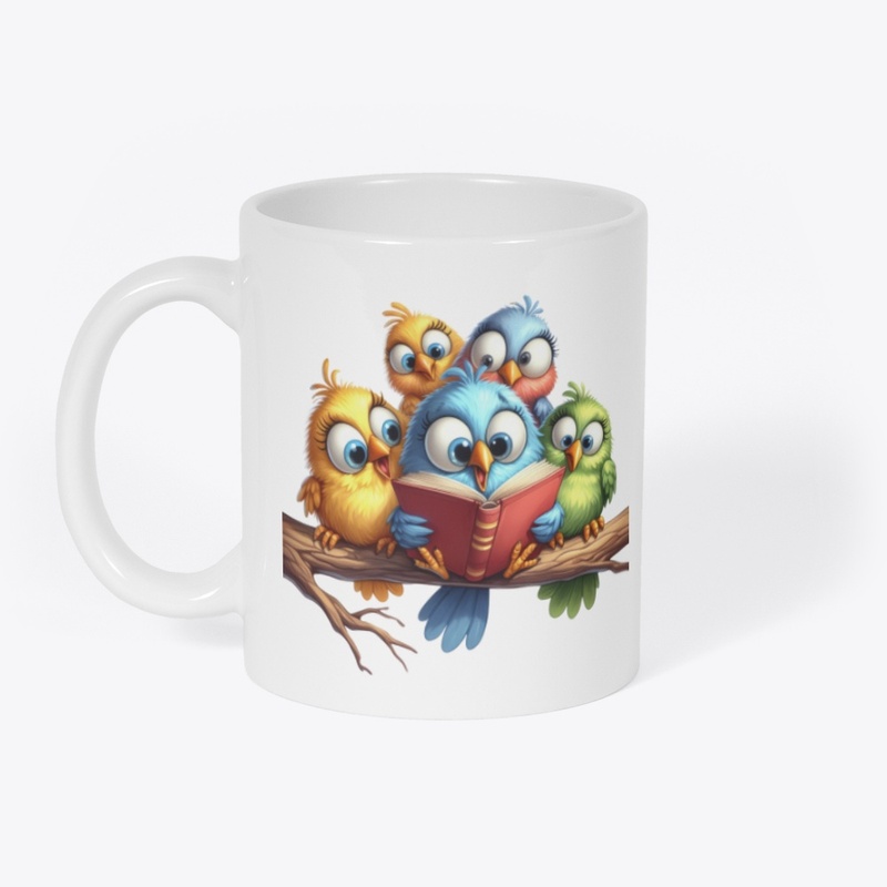 Mugs with funny birds.