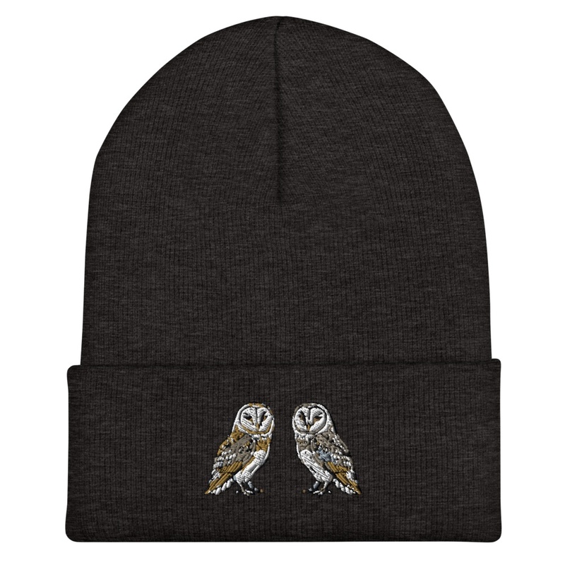 Two Barn Owls Embroidered Beanie