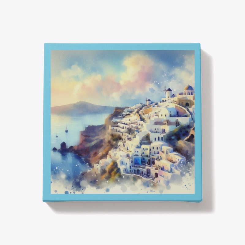 Santorini Bliss: Canvas Art Masterpiece