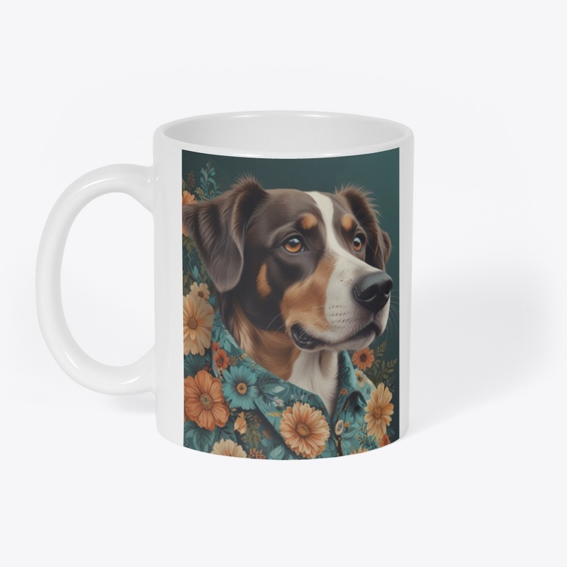 Dog in a floral clothing 
