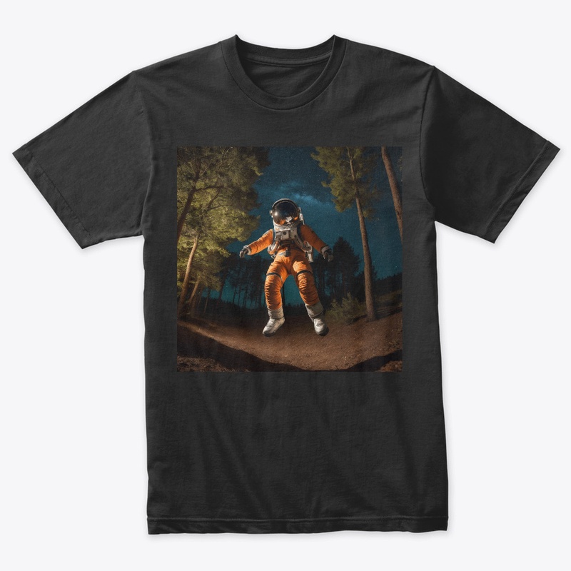 A spaceman leaping in the air