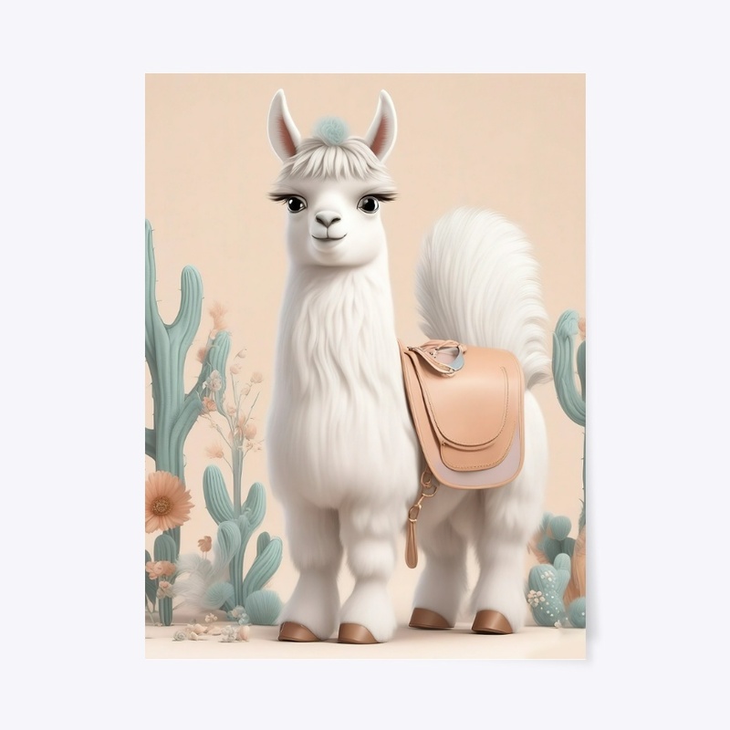 Llama with Saddle in the Cactus Desert