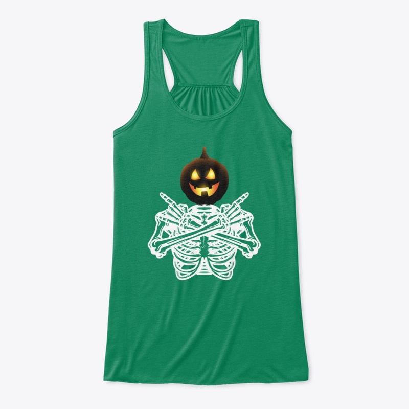 Funny Halloween Pumpkin Head On Skeleton