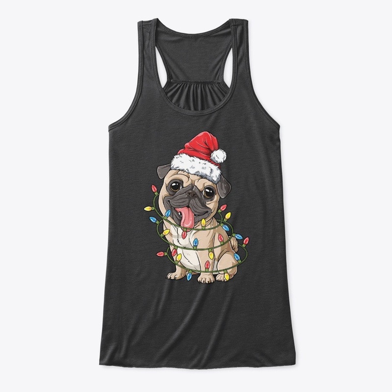 Pug Santa Hat Xmas Lights Christmas