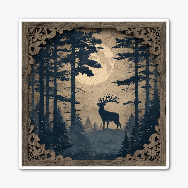 Ornate Deer Forest Frame Vintage Art