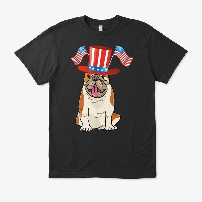 Bulldog w/fancy hat w/2 American Flags