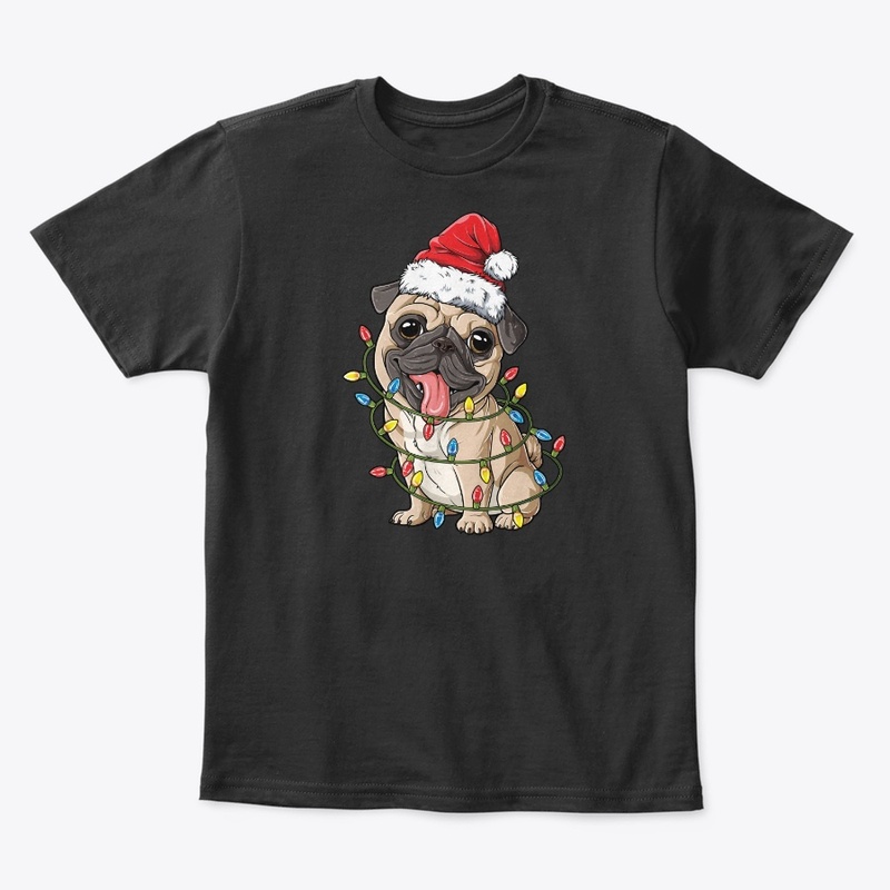 Pug Santa Hat Xmas Lights Christmas