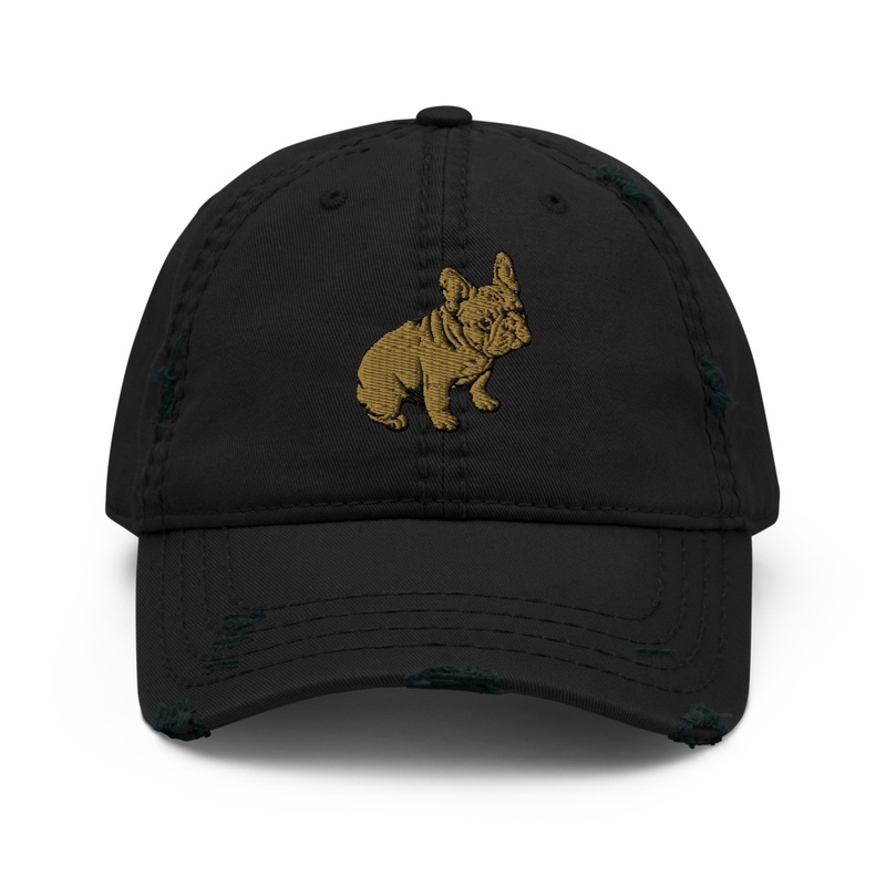 French Bulldog Embroidered Disressed Hat