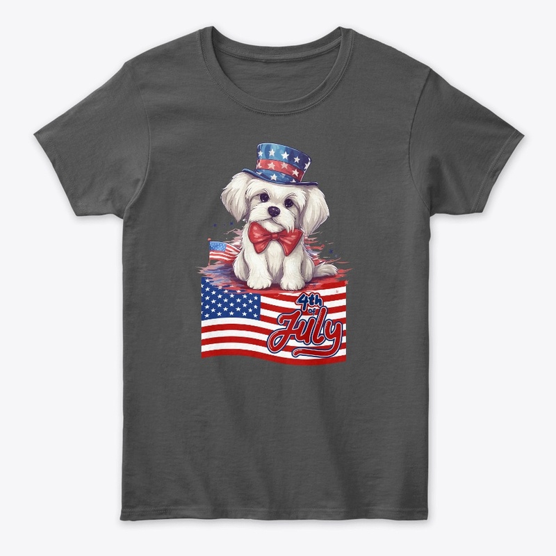 Cute Dog July 4th American Flag T shirt