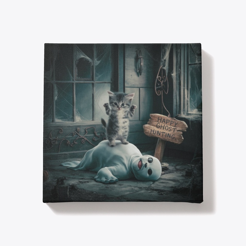 Happy Ghost Hunting Cat Canvas