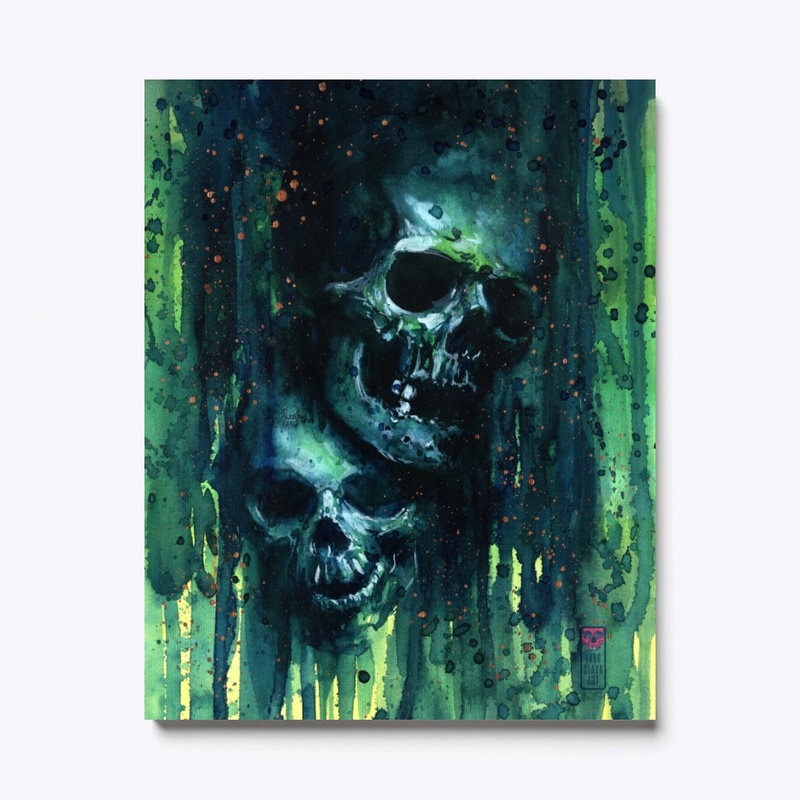 Two Skulls in green