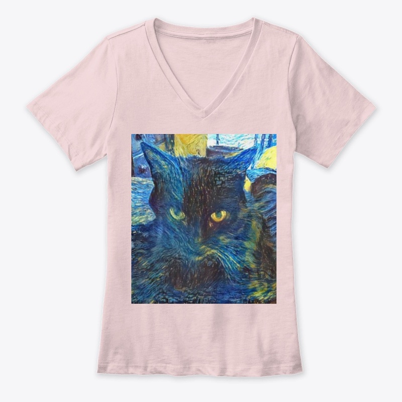 womens v-neck t-shirt with cat picture
