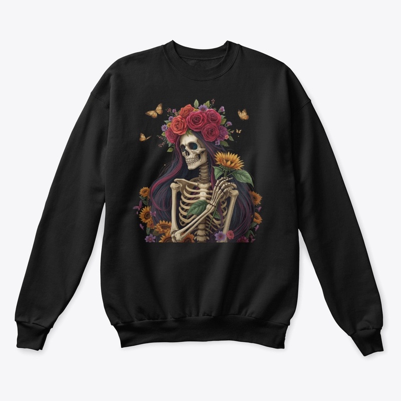 Mystical Skeleton Holding Sunflower Art