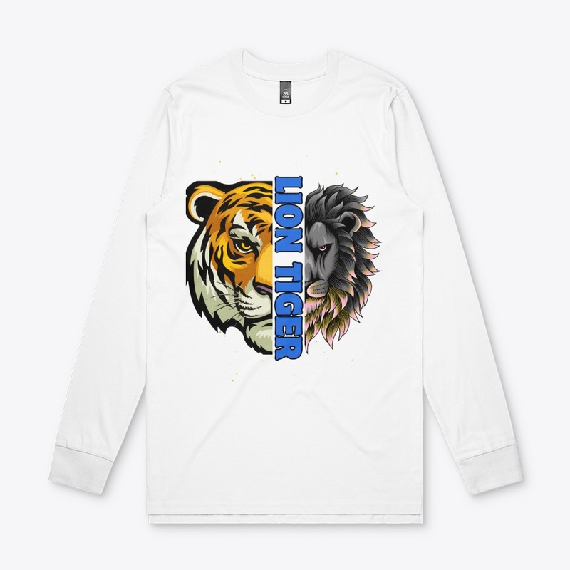 Lion Tiger white long Sleeve-Hodie (Man)
