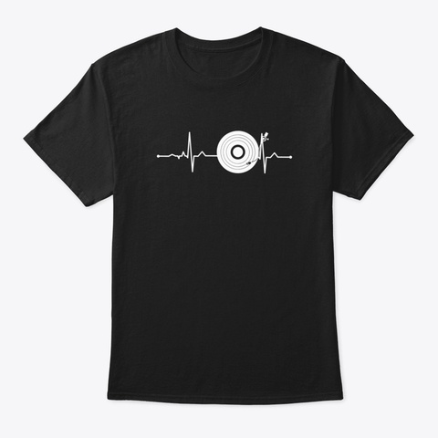 Vinyl Heartbeat Disk Jockey Dj  Gift Rpl Black T-Shirt Front