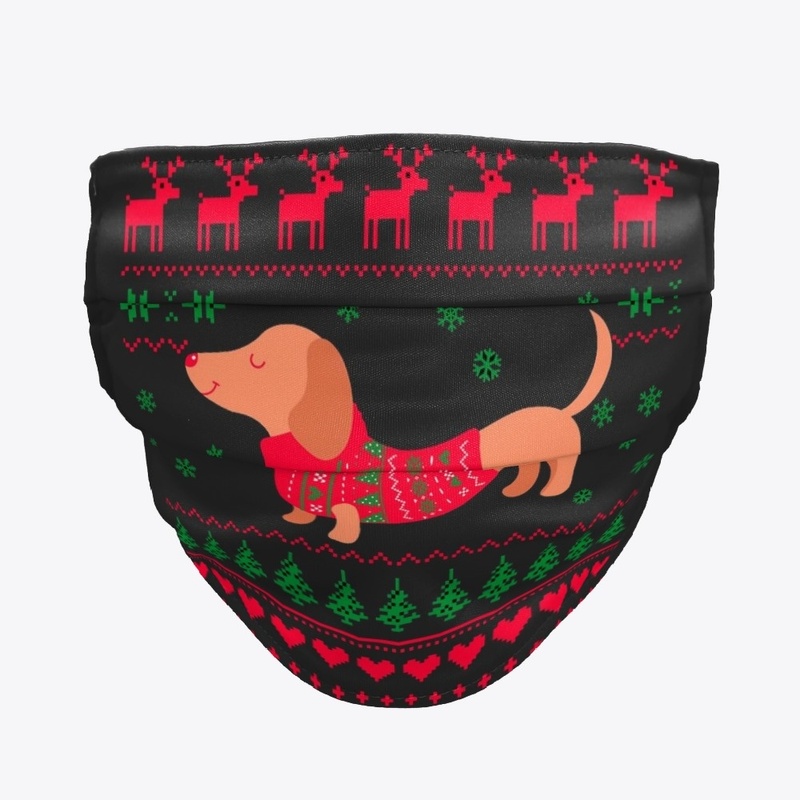 Christmas Wiener Puppy Face Mask