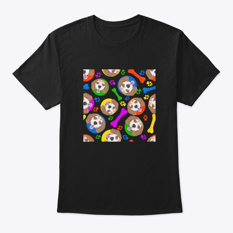 Colorful And Playful Beagle Black T-Shirt Front