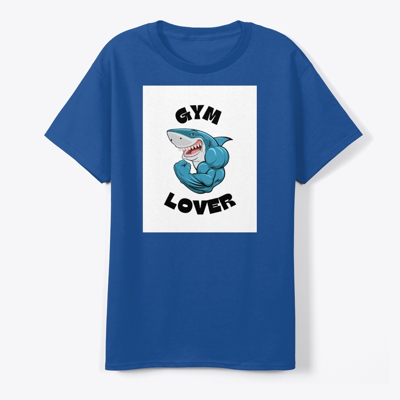 Blue Illustrated Shark Gym Lover T-Shirt