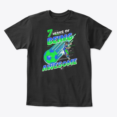 Age 7 Birthday Boy Soccer Themed Party Black T-Shirt Front