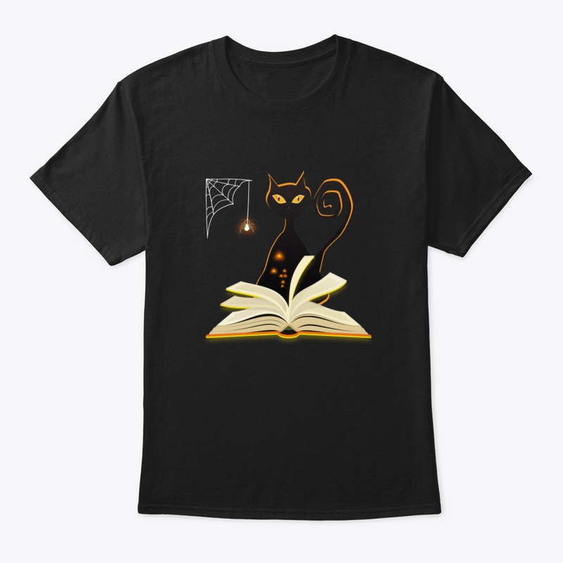 Black Cat Reading Book Halloween T Shirt