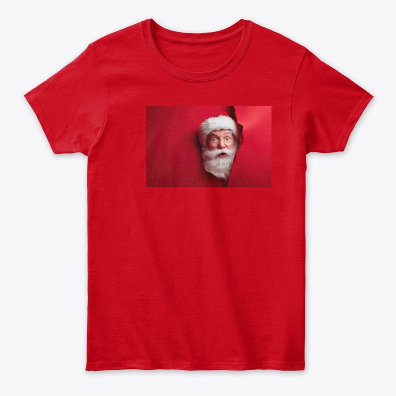 Surprised Santa Peeking Through Red