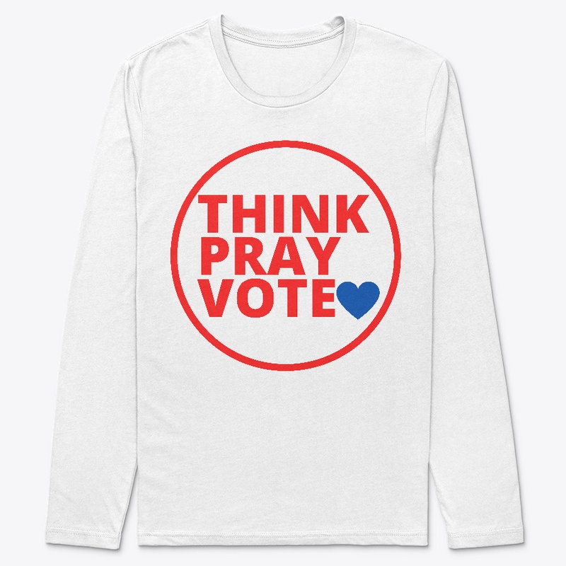 think pray vote badge w/ heart, red blue