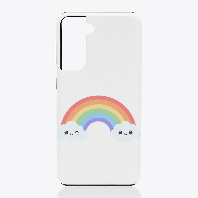 Two clouds with a rainbow