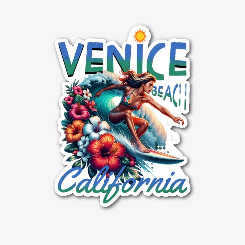 Vibrant Venice Beach Surfing Illustrate
