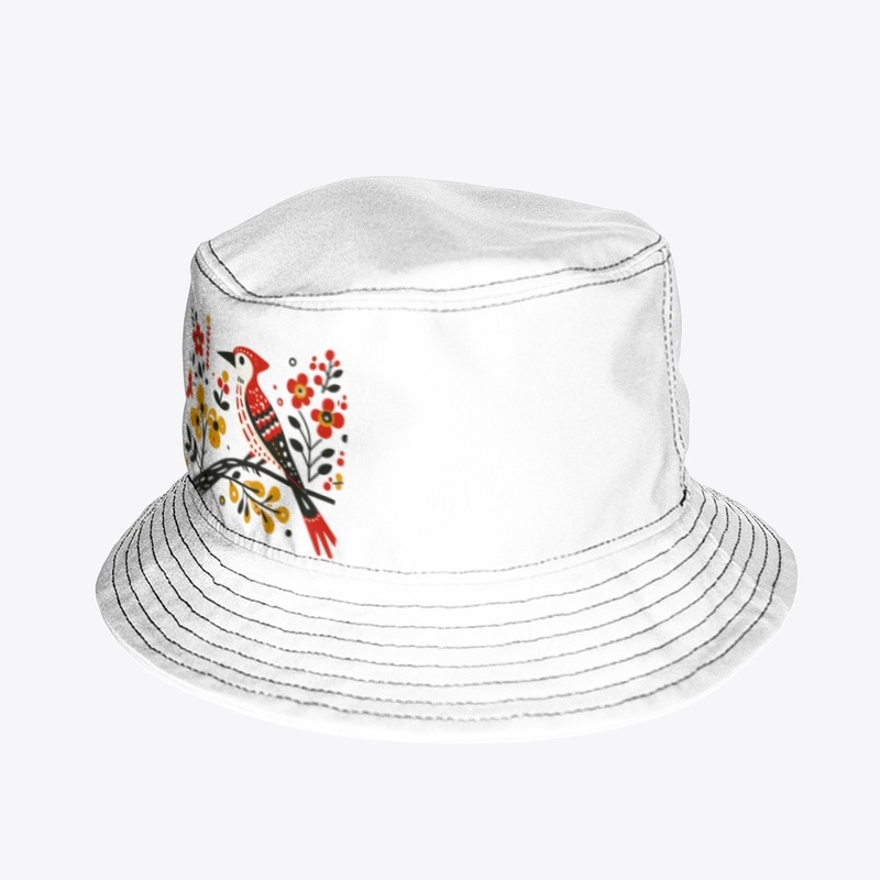 Folk-Inspired Woodpecker Bold Floral Art