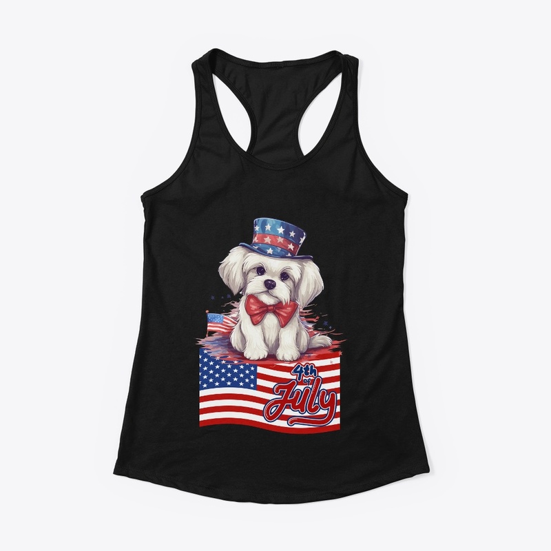 Cute Dog July 4th American Flag T shirt
