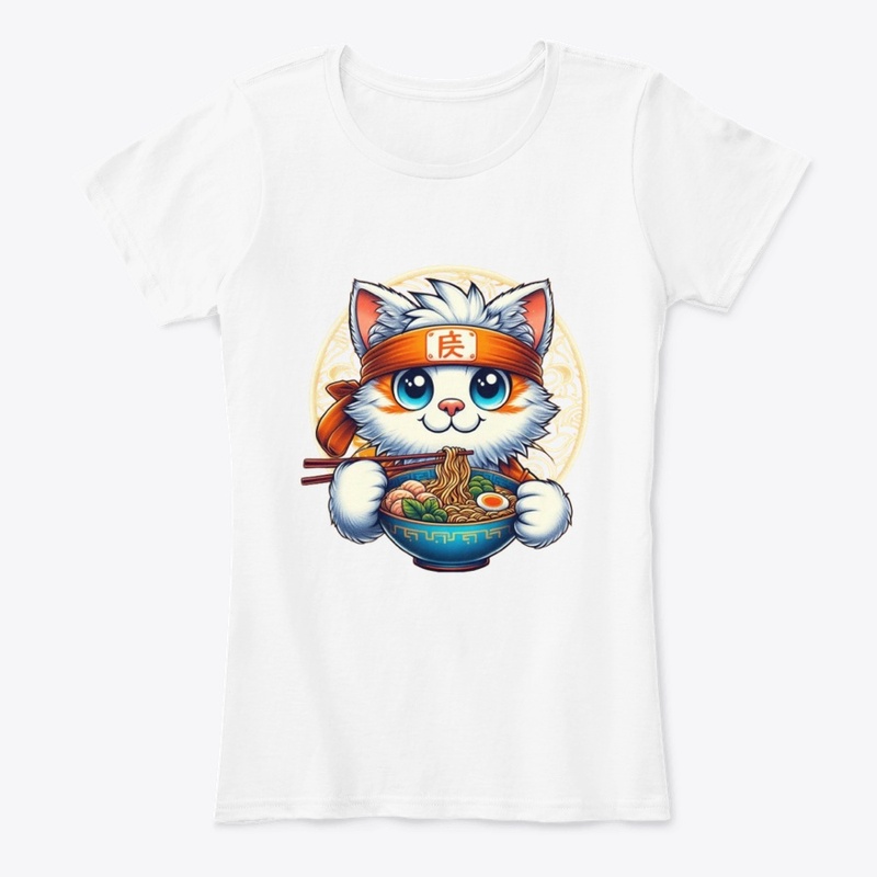 Japanese Anime Cat Eating Ramen 